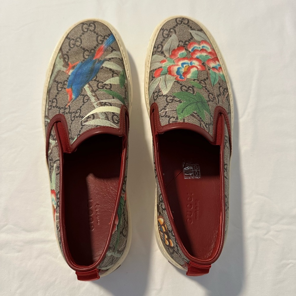 Gucci Red and Gray Monogram Sneakers